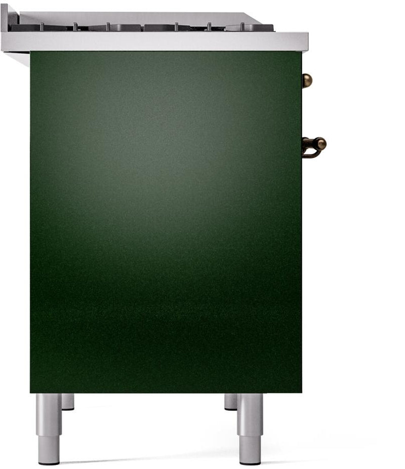 ILVE Nostalgie II 40-Inch Dual Fuel Freestanding Range with Removable Griddle in Emerald Green with Bronze Trim (UPD40FNMPEGB)