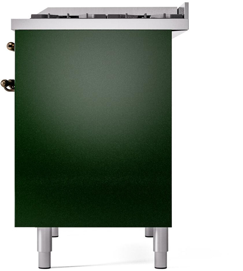 ILVE Nostalgie II 40-Inch Dual Fuel Freestanding Range with Removable Griddle in Emerald Green with Bronze Trim (UPD40FNMPEGB)