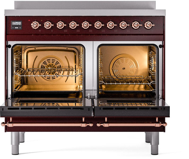 ILVE Nostalgie II 40-Inch Freestanding Electric Induction Range in Burgundy with Copper Trim (UPDI406NMPBUP)