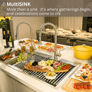 Forno Acqua 33-Inch Drop-In/Undermount 3-Level Workstation Sink with Faucet, Waterfall & Glass Rinser (D-WP30)