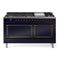ILVE Nostalgie II Noblesse 60-Inch 5.8 Cu. Ft. Dual Oven Natural Gas Dual Fuel Range with 9 Burners, Griddle and Solid Door in Midnight Blue with Burnished Bronze Trim (UN60FQNMPMBB)