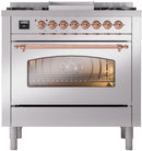 ILVE Nostalgie II 36-Inch Dual Fuel Freestanding Range with Removable Griddle in Stainless Steel with Copper Trim (UP36FNMPSSP)