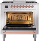 ILVE Nostalgie II 36-Inch Dual Fuel Freestanding Range with Removable Griddle in Stainless Steel with Copper Trim (UP36FNMPSSP)