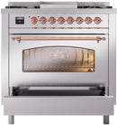 ILVE Nostalgie II 36-Inch Dual Fuel Freestanding Range with Removable Griddle in Stainless Steel with Copper Trim (UP36FNMPSSP)