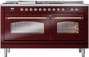 ILVE Nostalgie II 60-Inch Dual Fuel Freestanding Range with Removable Griddle in Burgundy with Copper Trim (UP60FSNMPBUP)
