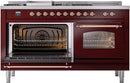 ILVE Nostalgie II 60-Inch Dual Fuel Freestanding Range with Removable Griddle in Burgundy with Copper Trim (UP60FSNMPBUP)