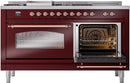 ILVE Nostalgie II 60-Inch Dual Fuel Freestanding Range with Removable Griddle in Burgundy with Copper Trim (UP60FSNMPBUP)