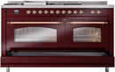 ILVE Nostalgie II 60-Inch Dual Fuel Freestanding Range with Removable Griddle in Burgundy with Copper Trim (UP60FSNMPBUP)