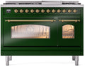 ILVE Nostalgie II 48-Inch Dual Fuel Freestanding Range with Removable Griddle in Emerald Green with Brass Trim (UP48FNMPEGG)