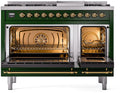 ILVE Nostalgie II 48-Inch Dual Fuel Freestanding Range with Removable Griddle in Emerald Green with Brass Trim (UP48FNMPEGG)