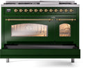 ILVE Nostalgie II 48-Inch Dual Fuel Freestanding Range with Removable Griddle in Emerald Green with Brass Trim (UP48FNMPEGG)