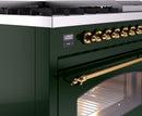 ILVE Nostalgie II 48-Inch Dual Fuel Freestanding Range with Removable Griddle in Emerald Green with Brass Trim (UP48FNMPEGG)
