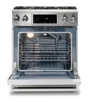 Thor Kitchen 5-Piece Appliance Package - 30-Inch Gas Range with Liquid Propane Kit, Tilt Panel, French Door Refrigerator, Wall Mount Hood, Dishwasher, and Microwave Drawer in Stainless Steel