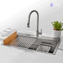 Forno Acqua 33-Inch Drop-In/Undermount 3-Level Workstation Sink with Faucet, Waterfall & Glass Rinser (D-WP30)