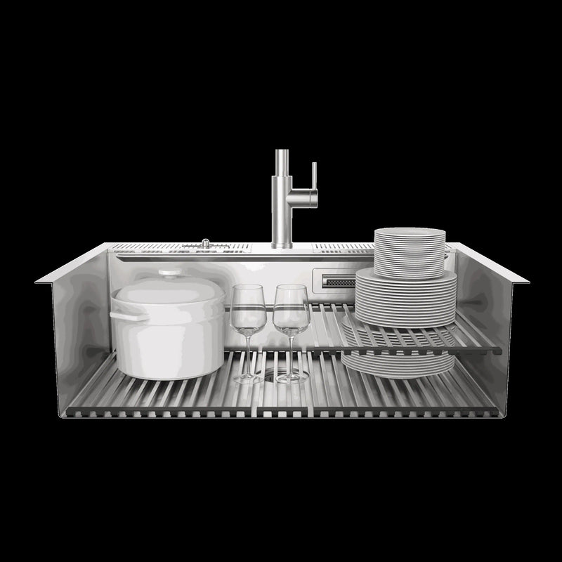 Forno Acqua 33-Inch Drop-In/Undermount MultiSINK Workstation Sink with Waterfall Faucet & Glass Rinser (E-XP30)