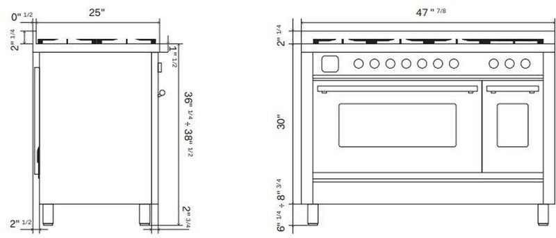 ILVE 48-Inch Professional Plus II Freestanding Dual Fuel Range with 8 Sealed Burner and Removable Griddle in Stainless Steel (UP48FWMPSS)