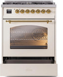 ILVE Nostalgie II 30-Inch Dual Fuel Freestanding Range with Antique White with Brass Trim (UP30NMPAWG)