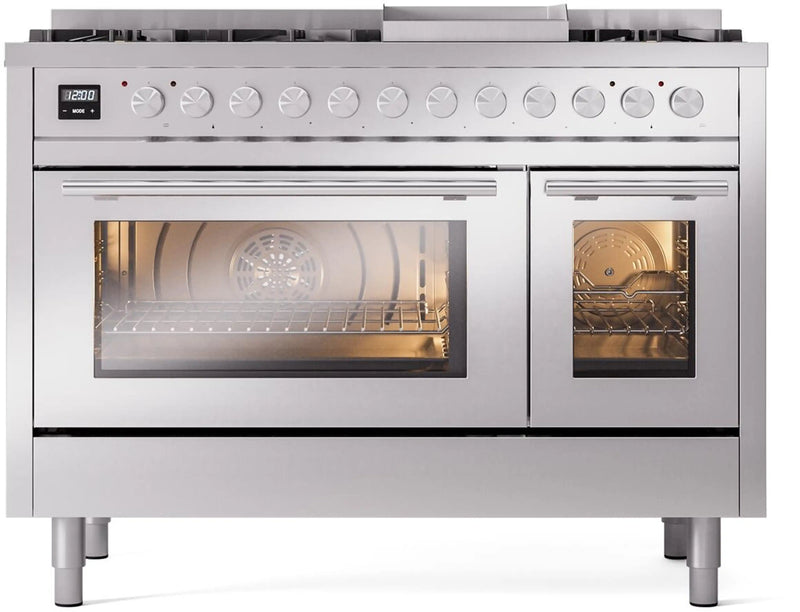 ILVE 48-Inch Professional Plus II Freestanding Dual Fuel Range with 8 Sealed Burner and Removable Griddle in Stainless Steel (UP48FWMPSS)