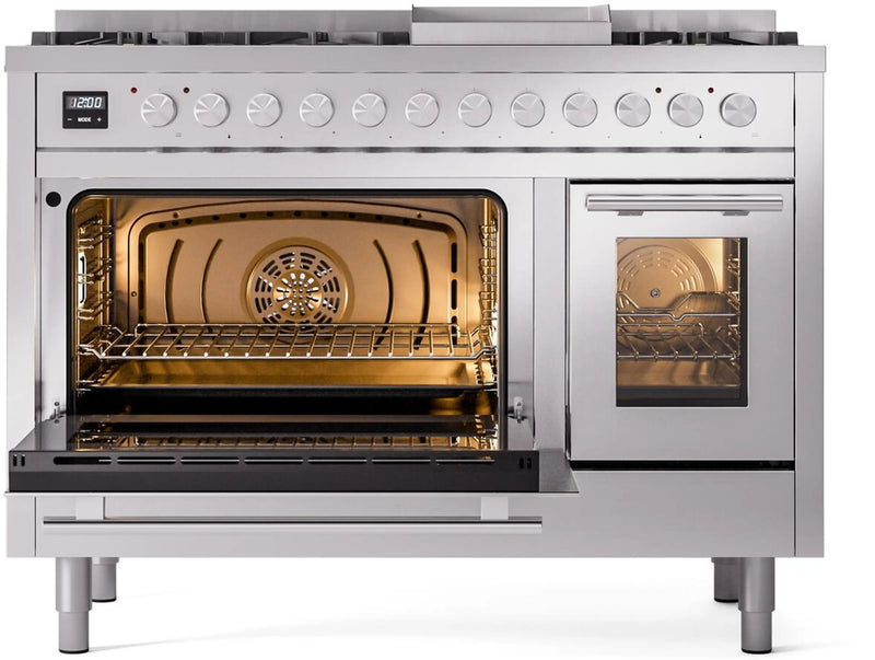 ILVE 48-Inch Professional Plus II Freestanding Dual Fuel Range with 8 Sealed Burner and Removable Griddle in Stainless Steel (UP48FWMPSS)