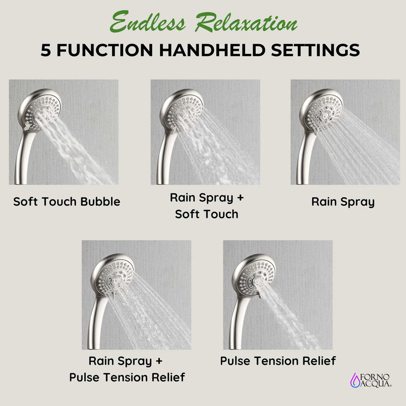 Forno AcquaSPA Retrofit 8-Inch Overhead Rainfall Shower with 1.8 GPM Flow Rate, Handheld, Body Jets, 6 Way Diverter in Polished Stainless Steel (SC32CP-C8)