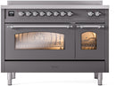ILVE Nostalgie II 48-Inch Freestanding Electric Induction Range in Matte Graphite with Chrome Trim (UPI486NMPMGC)