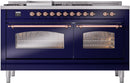 ILVE Nostalgie II 60-Inch Dual Fuel Freestanding Range with Removable Griddle in Midnight Blue with Copper Trim (UP60FSNMPMBP)
