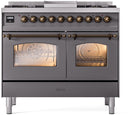 ILVE Nostalgie II 40-Inch Dual Fuel Freestanding Range with Removable Griddle in Matte Graphite with Bronze Trim (UPD40FNMPMGB)
