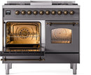 ILVE Nostalgie II 40-Inch Dual Fuel Freestanding Range with Removable Griddle in Matte Graphite with Bronze Trim (UPD40FNMPMGB)