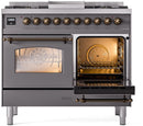 ILVE Nostalgie II 40-Inch Dual Fuel Freestanding Range with Removable Griddle in Matte Graphite with Bronze Trim (UPD40FNMPMGB)