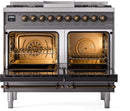 ILVE Nostalgie II 40-Inch Dual Fuel Freestanding Range with Removable Griddle in Matte Graphite with Bronze Trim (UPD40FNMPMGB)