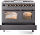 ILVE Nostalgie II 40-Inch Dual Fuel Freestanding Range with Removable Griddle in Matte Graphite with Bronze Trim (UPD40FNMPMGB)