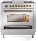 ILVE Nostalgie II 36-Inch Dual Fuel Freestanding Range with Removable Griddle in Stainless Steel with Brass Trim (UP36FNMPSSG)