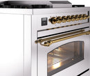 ILVE Nostalgie II 36-Inch Dual Fuel Freestanding Range with Removable Griddle in Stainless Steel with Brass Trim (UP36FNMPSSG)
