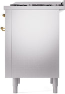 ILVE Nostalgie II 36-Inch Dual Fuel Freestanding Range with Removable Griddle in Stainless Steel with Brass Trim (UP36FNMPSSG)