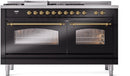 ILVE Nostalgie II 60-Inch Dual Fuel Freestanding Range with Removable Griddle in Glossy Black with Brass Trim (UP60FSNMPBKG)