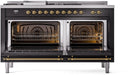 ILVE Nostalgie II 60-Inch Dual Fuel Freestanding Range with Removable Griddle in Glossy Black with Brass Trim (UP60FSNMPBKG)