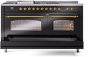 ILVE Nostalgie II 60-Inch Dual Fuel Freestanding Range with Removable Griddle in Glossy Black with Brass Trim (UP60FSNMPBKG)