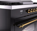ILVE Nostalgie II 60-Inch Dual Fuel Freestanding Range with Removable Griddle in Glossy Black with Brass Trim (UP60FSNMPBKG)