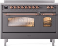 ILVE Nostalgie II 48-Inch Freestanding Electric Induction Range in Matte Graphite with Copper Trim (UPI486NMPMGP)