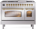 ILVE Nostalgie II 48-Inch Dual Fuel Freestanding Range with Removable Griddle in Stainless Steel with Brass Trim (UP48FNMPSSG)