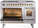 ILVE Nostalgie II 48-Inch Dual Fuel Freestanding Range with Removable Griddle in Stainless Steel with Brass Trim (UP48FNMPSSG)