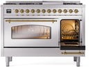 ILVE Nostalgie II 48-Inch Dual Fuel Freestanding Range with Removable Griddle in Stainless Steel with Brass Trim (UP48FNMPSSG)