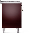 ILVE Nostalgie II 48-Inch Dual Fuel Freestanding Range with Removable Griddle in Burgundy with Brass Trim (UP48FNMPBUG)