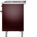 ILVE Nostalgie II 48-Inch Dual Fuel Freestanding Range with Removable Griddle in Burgundy with Brass Trim (UP48FNMPBUG)