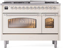 ILVE Nostalgie II 48-Inch Dual Fuel Freestanding Range with Removable Griddle in Antique White with Chrome Trim (UP48FNMPAWC)