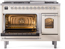 ILVE Nostalgie II 48-Inch Dual Fuel Freestanding Range with Removable Griddle in Antique White with Chrome Trim (UP48FNMPAWC)