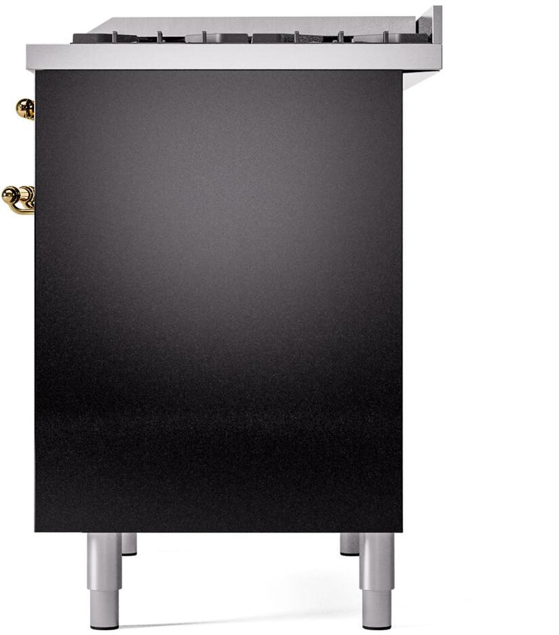 ILVE Nostalgie II 40-Inch Dual Fuel Freestanding Range with Removable Griddle in Glossy Black with Brass Trim (UPD40FNMPBKG)