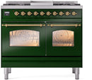ILVE Nostalgie II 40-Inch Dual Fuel Freestanding Range with Removable Griddle in Emerald Green with Brass Trim (UPD40FNMPEGG)