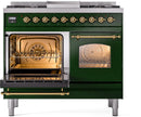 ILVE Nostalgie II 40-Inch Dual Fuel Freestanding Range with Removable Griddle in Emerald Green with Brass Trim (UPD40FNMPEGG)