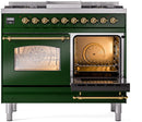 ILVE Nostalgie II 40-Inch Dual Fuel Freestanding Range with Removable Griddle in Emerald Green with Brass Trim (UPD40FNMPEGG)